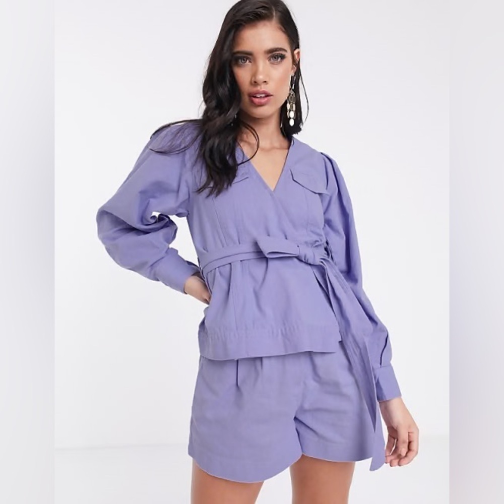 DONATED ASOS DESIGN wrap top with belt and pocket detail